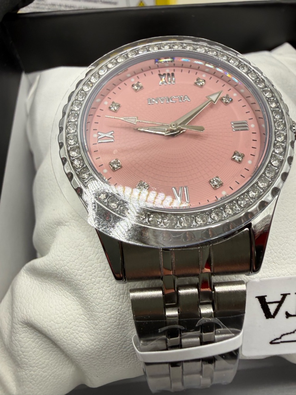 Invicta Silver Stainless Steel Watch with Pink Dial and Crystal Bezel - Picture 6 of 10